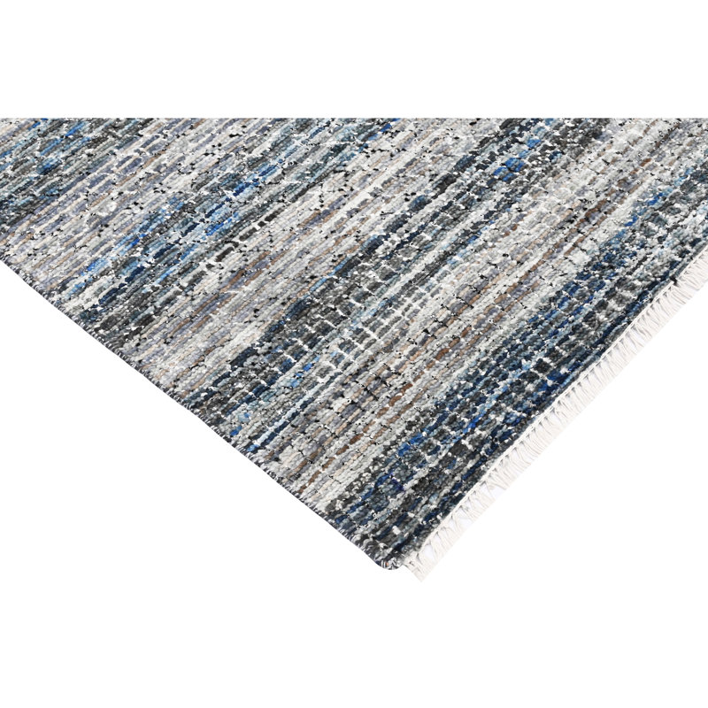 Hand Knotted Striped Area Rug in Blue/Gray