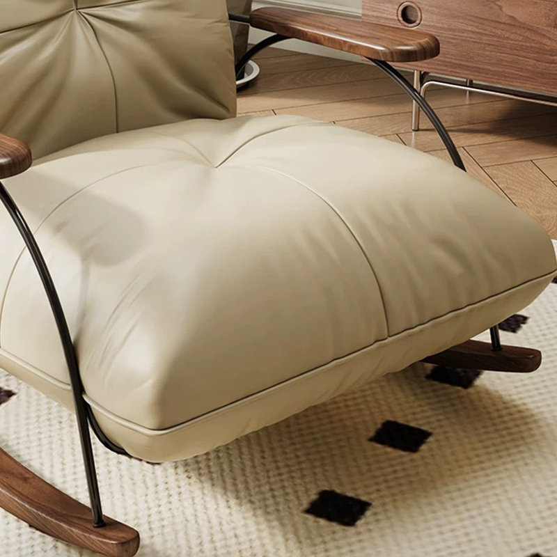 Comfy Iron Frame Rocking Chairs, Wide Seat, Beige Gray