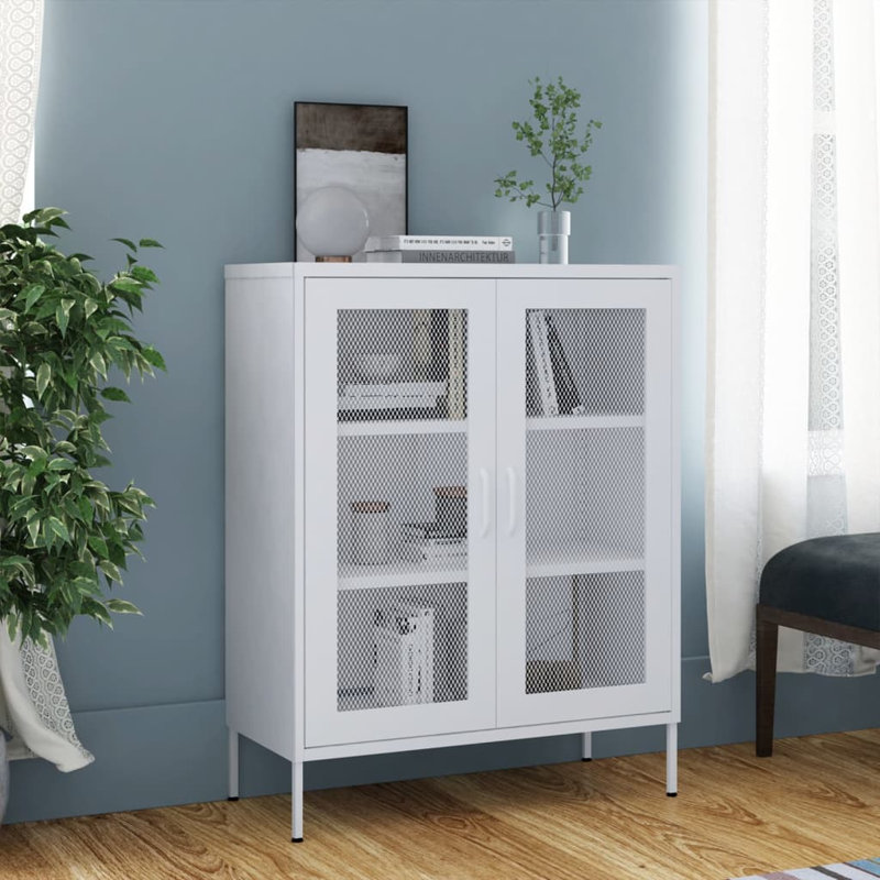 Storage Cabinet Sideboard Filing Cabinet with Shelves for Hallway Steel, White
