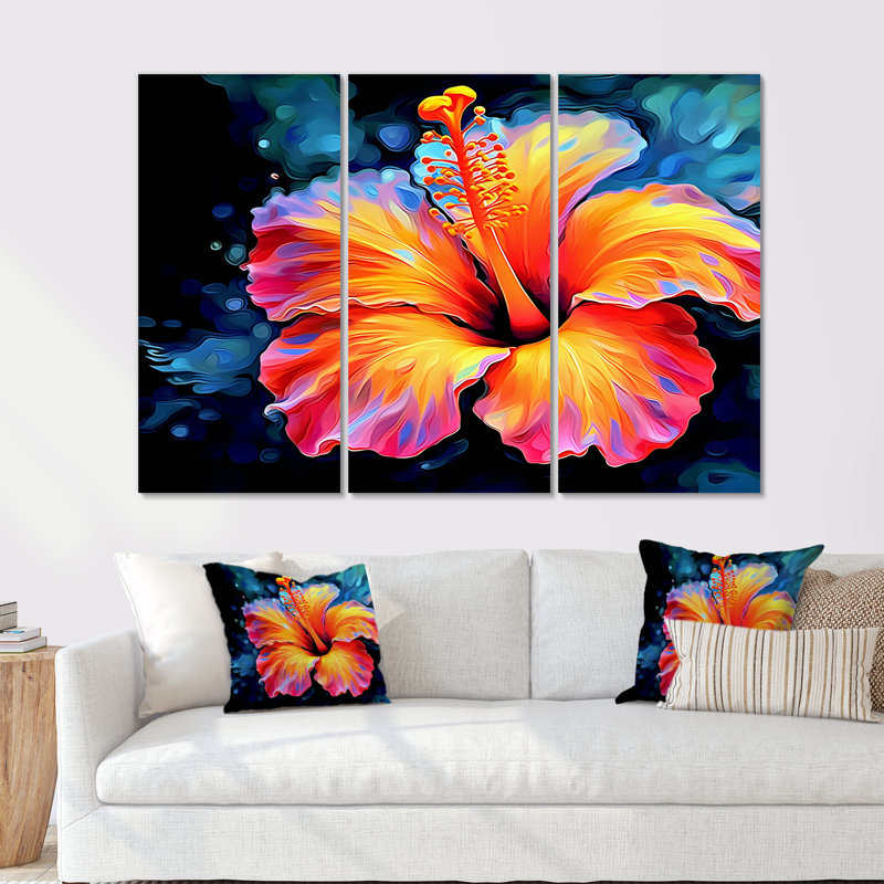 «Vibrant Hibiscus In The Tropical Allure», ensemble d'art mural sur toile Hibiscus, H 40 po x l 60 po x P 1 po