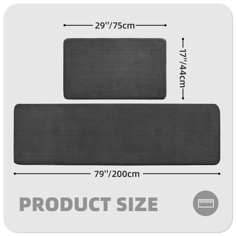 Demarus Solid Color Polyester Non-Skid Kitchen Mat, Rectangle 6'7" x 1'5", Black