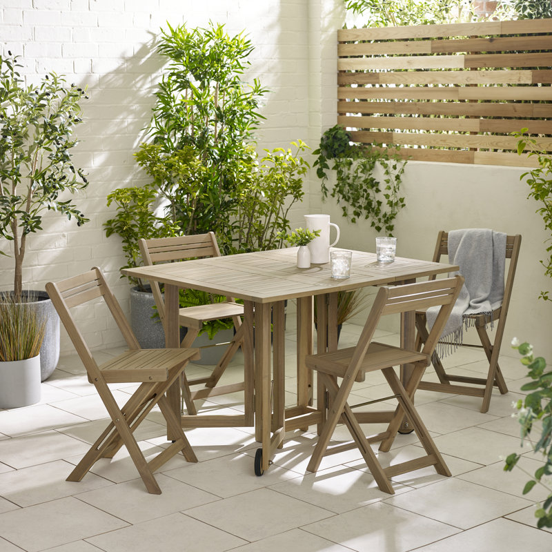 Meilani Wooden Garden 4 Seater Dining Table And Chairs Set - Square Table Modern Patio Dining Set
