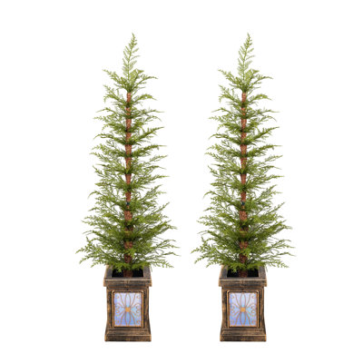 Ensemble de 2 pièces de Noël artificielles de 4 pi avec matériau en PE de haute qualité, ensemble facile à assembler, support en pot
