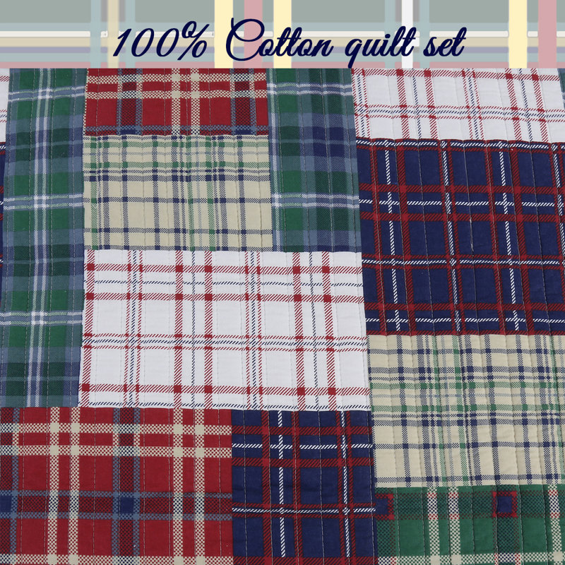 Adleson Cotton Plaid Quilt Set, Twin Quilt + 1 Sham