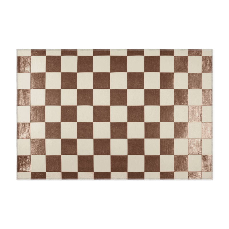 Checkered Beige Indoor and Outdoor Area Rug, Rectangle 2' x 3'