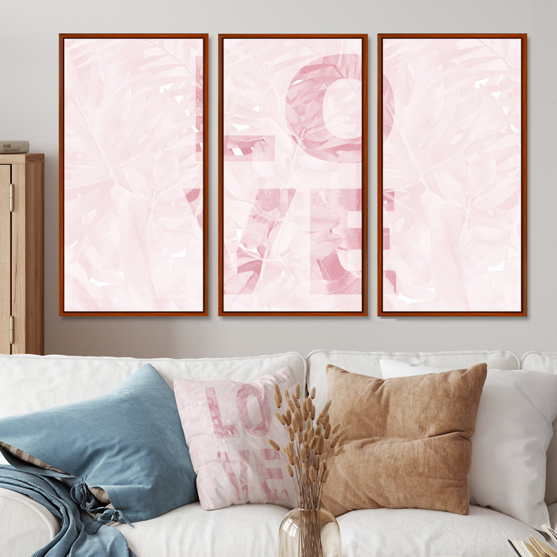 «Pink Pastel Love», 3 pièces, cadre flottant, impression sur toile, H 28 po x l 36 po, Brun