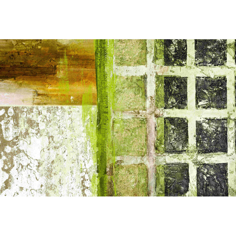 «Brown Green Quads», peinture sur toile tendue, H 32 po x l 48 po