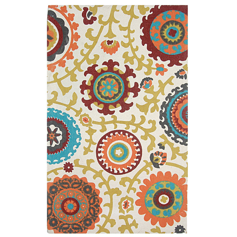 Tapis floral ivoire et orange Blair, 9' x 12'