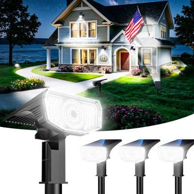 Solar Spot Lights Outdoor Waterproof IP65, Super Bright 100LED Solar Powered Spot Light, 2 Lighting Modes Solar Spotlights 6500K, 2-in-1 Ground Spike & Wall Mount Solar Landscape Spotlights for Yard