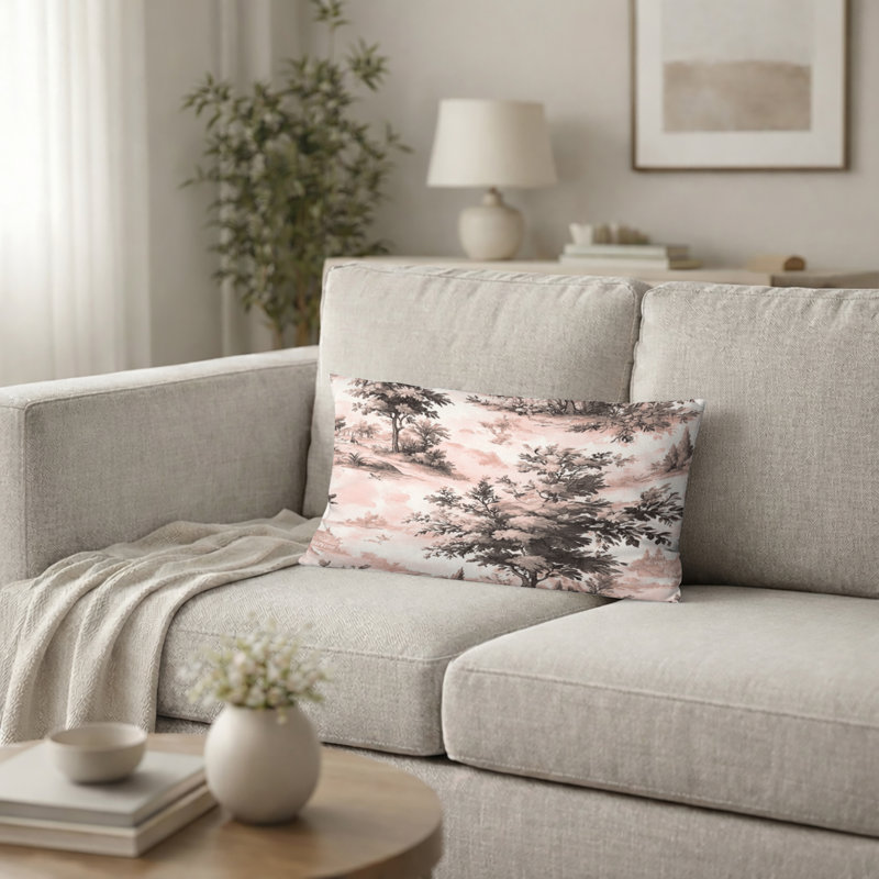Coussin décoratif French Country - coussin imprimé rosé, H 12 po x l 20 po