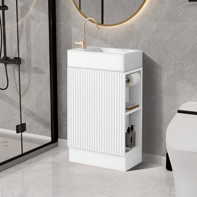 Pastelki 18.6'' Single Bathroom Vanity with Ceramic Top, White