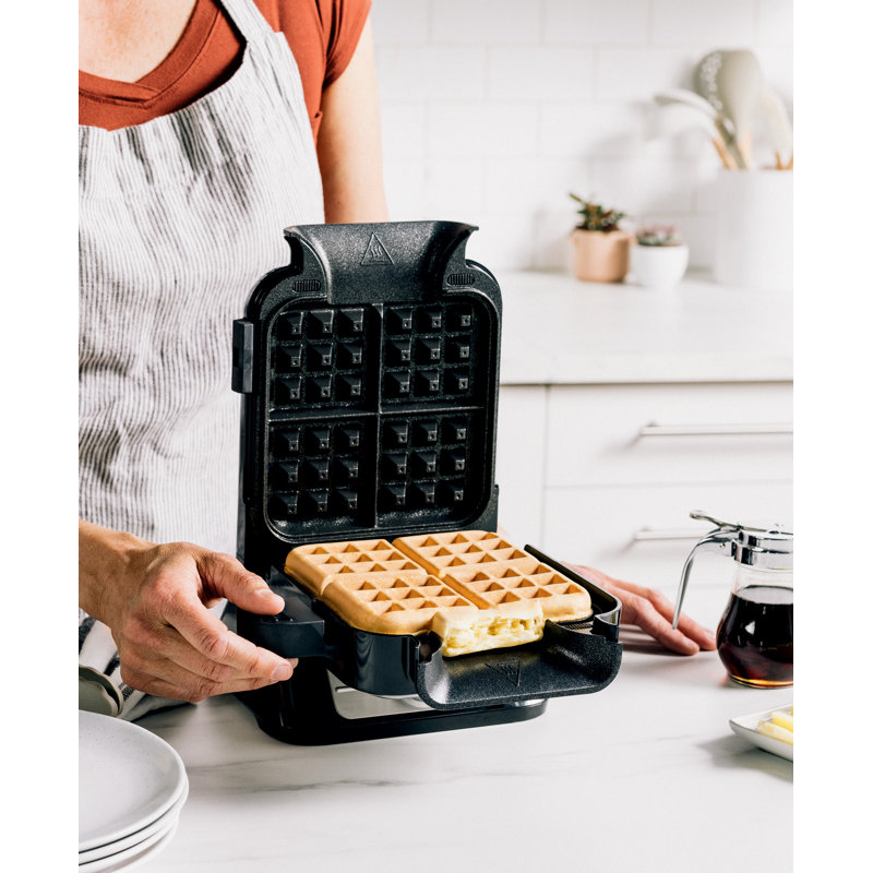 Black and Stainless Steel Belgian Waffle Maker with Non-Stick Plates