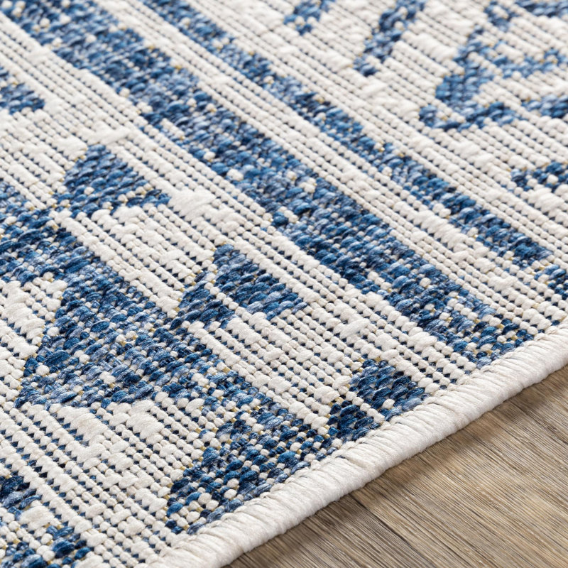 Hongming Machine Woven Denim/Navy/White Indoor/Outdoor Area Rug, Runner 2'7" x 10'