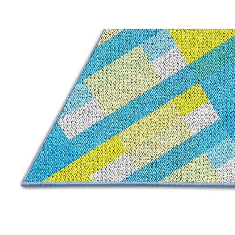 Tapis bleu/jaune tissé à la machine, Rectangle 2 pi x 3 pi