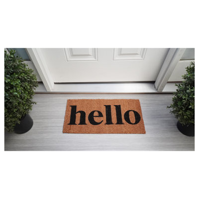 Hello Doormat Natural/Black 12" x 24"
