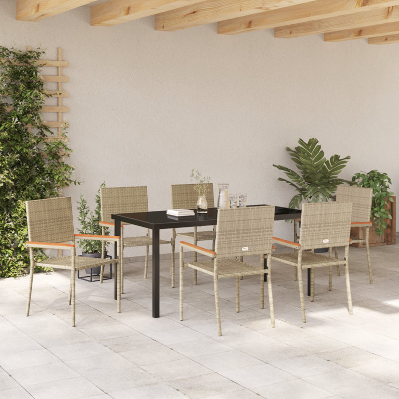 7 Piece Garden Dining Set Poly Rattan, Beige