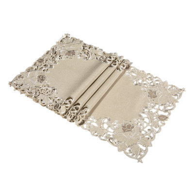 Scrolling Rose Embroidered Cutwork Tray Cloth