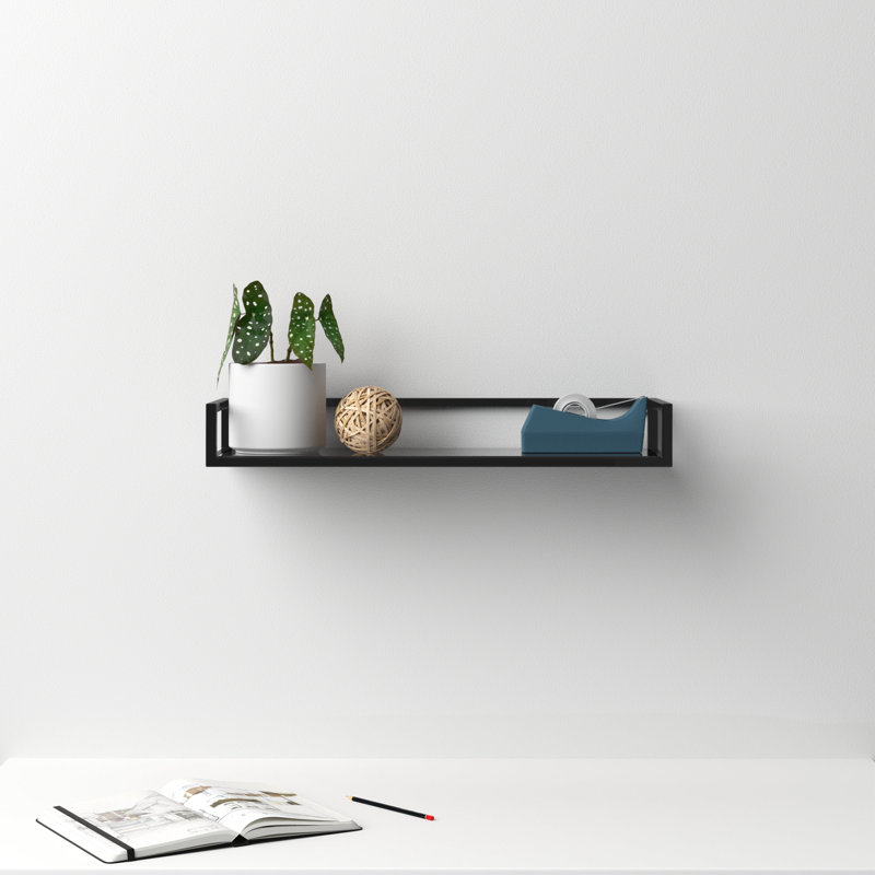 Chainbridge 24'' Black Metal and Glass Floating Wall Shelf