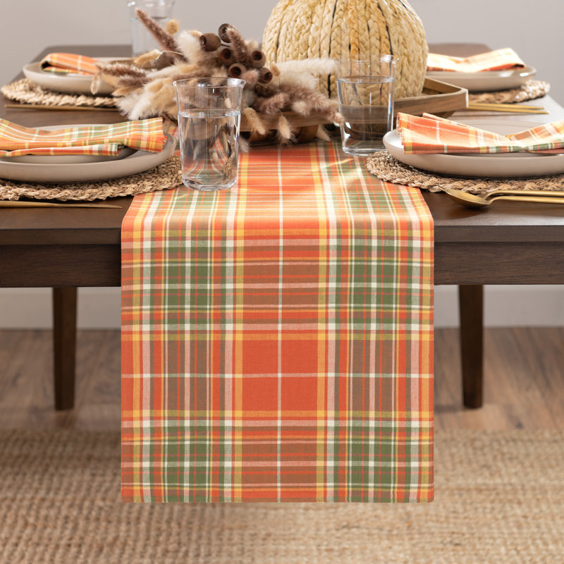 Hawley Plaid Harvest Cotton Table Runner in Autumn Colors, 13"x90"