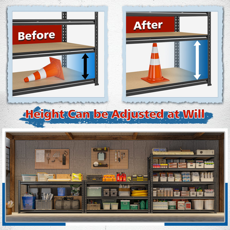 55" W *24" D Heavy Duty Garage Shelving Unit With Rolled Edges, Adjustable Storage Shelving With Largr Capacity