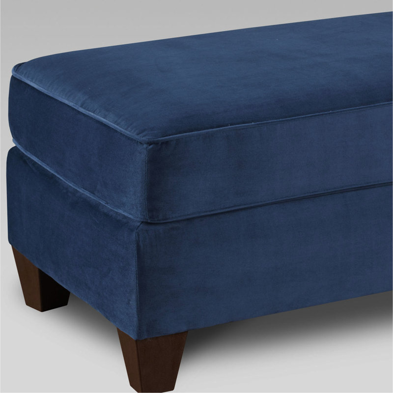 Fabric - Navy Blue With Welted Trim, Legs, Geometric Pattern, Rectangular Tray Top For Living Room Footrest High Foam, Shape