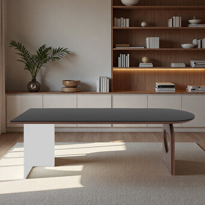 Home desk with semi-circular black granite counter
