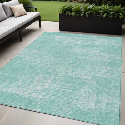 Tapis extérieur lavable abstrait turquoise et bleu sarcelle 5 pi x 8 pi