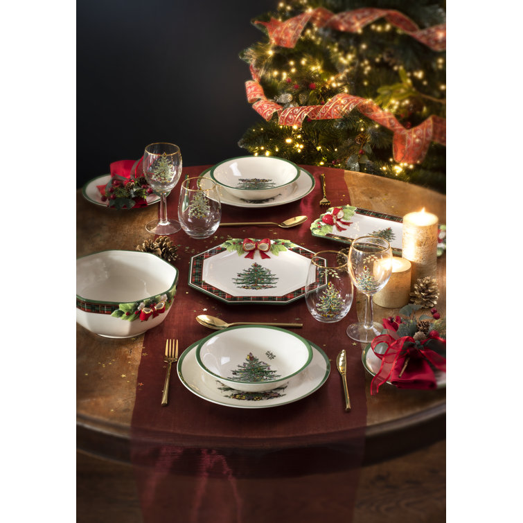 Spode Christmas Tree 19 oz Stemless Wine Glasses Gold Rim Set of 6 NEW