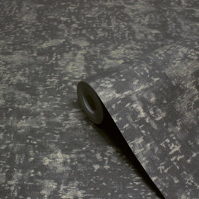  10.5m x 53cm Textured Metallic Finish Wallpaper Roll, Black