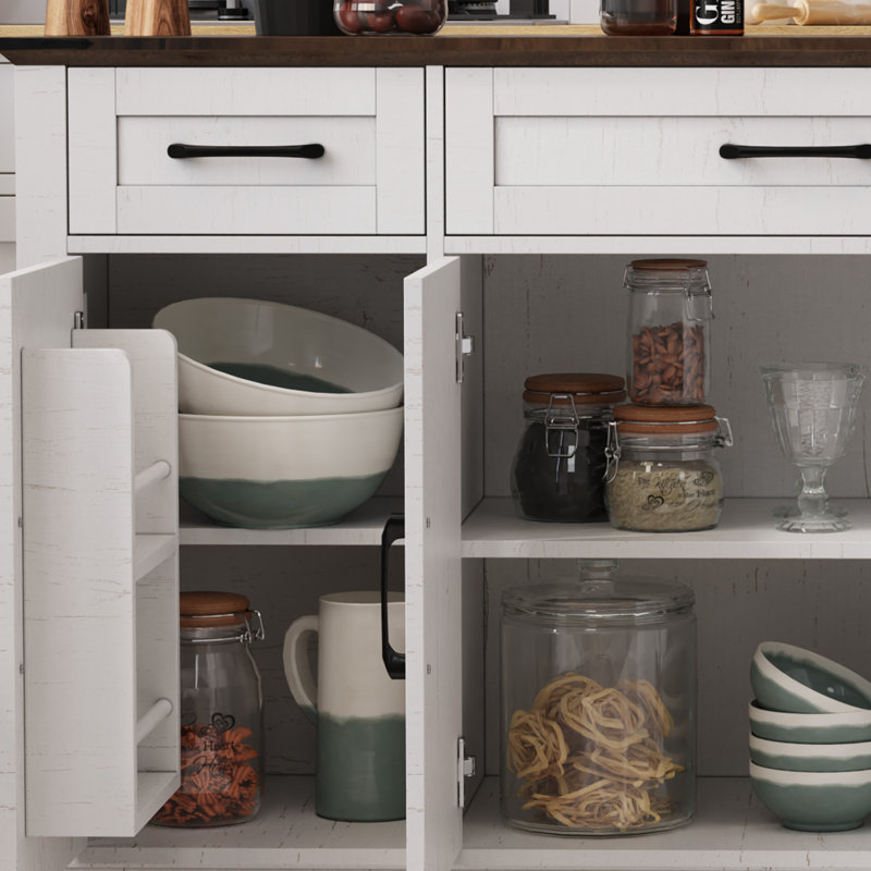 Buffet Farmhouse avec tiroirs et tablettes réglables, Blanc