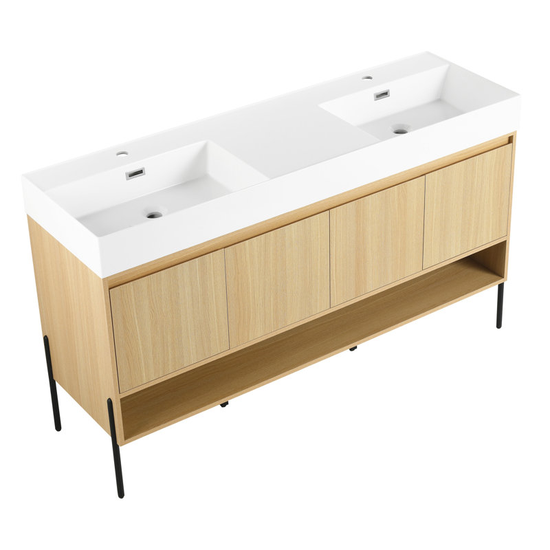 Ensemble de meuble-lavabo de 60 po avec lavabo en résine et construction robuste, idéal pour la rénovation et la modernisation de salle de bain.