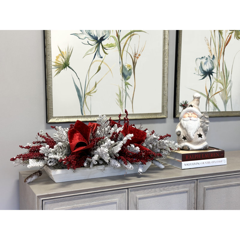 Snow Covered Evergreen And Pinecone Holiday Arrangement
