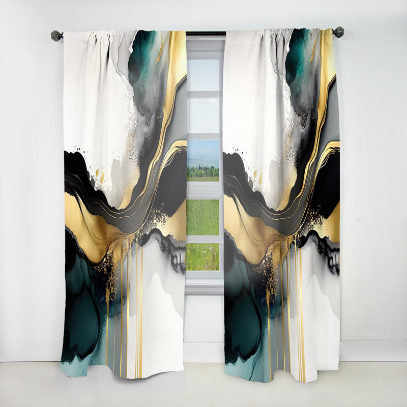 Abstrait géométrique en marbre blanc et doré abstrait V - Rideau moderne - Velours obscurcissant - 1 panneau, 52" W x 95" L