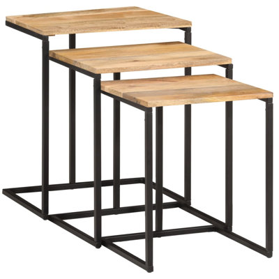 vidaXL Nesting Table Set Natural wood with black metal
