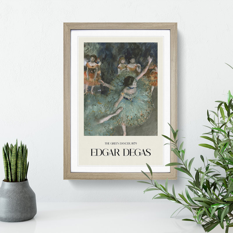 Green Ballet Ballerina Dancers by Edgar Degas - Single Picture Frame Print, 36cm H x 27cm W x 2cm D, Oak Framed