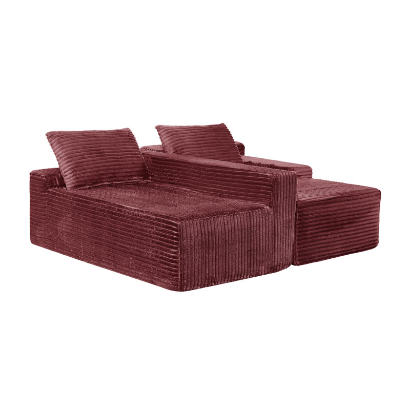 Canapé d'angle modulaire en velours côtelé en forme de L, canapé infonuagique à compression avec larges accoudoirs
