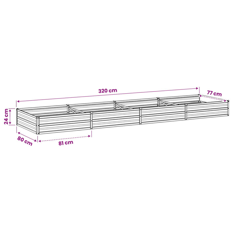Raised Garden Bed, 24cm H x 320cm W x 80cm D, Ivory