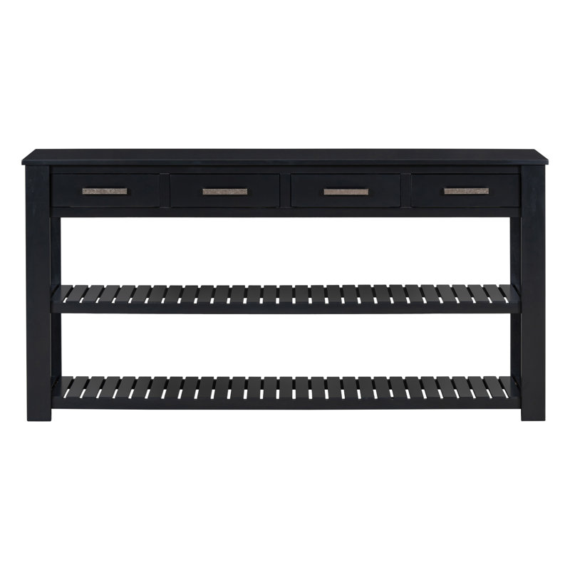 Élégante console avec 4 tiroirs et 2 tablettes, idéale pour les vestibules et les salons., Noir