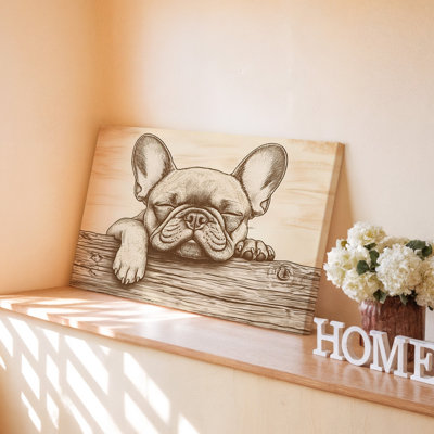 Cute French Bulldog Puppy Rustic Brown Sketch For Dog Lovers Canvas Wall Art Print For Living Room, Bedroom, Office, Hallway, Entryway, Gallery Wall And Modern Home Decor