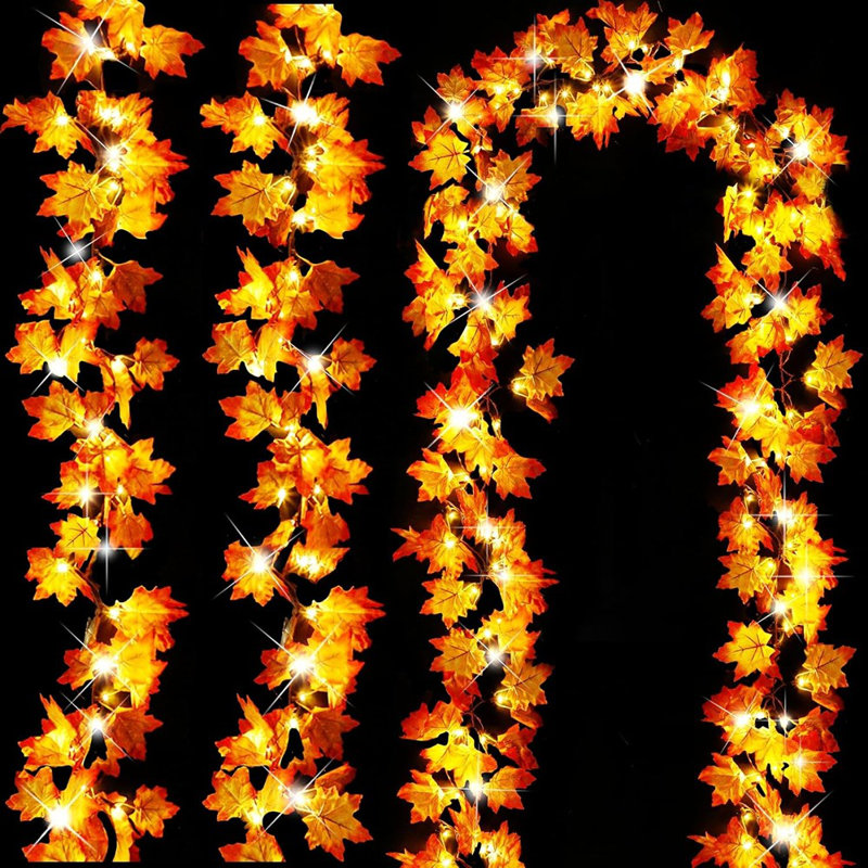 Guirlande lumineuse à feuilles d'érable - couleurs d'automne - paquet de 3, guirlande à piles de 30 pi avec 60 lumières DEL et minuterie pour un décor saisonnier intérieur et extérieur