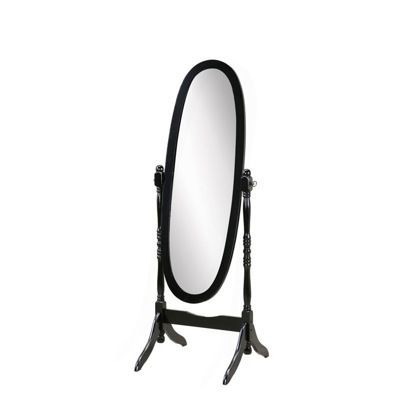 Traditional Queen Anna Style Wood Floor Cheval Mirror, Black