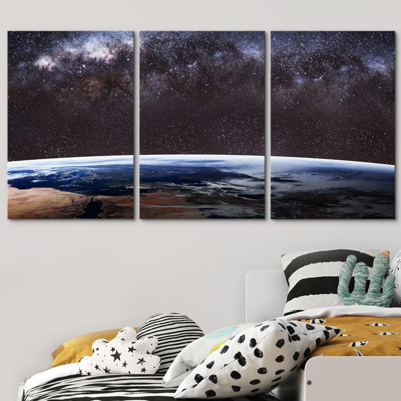 «Earth from Outer Space» sur toile, reproduction de 3 pièces
