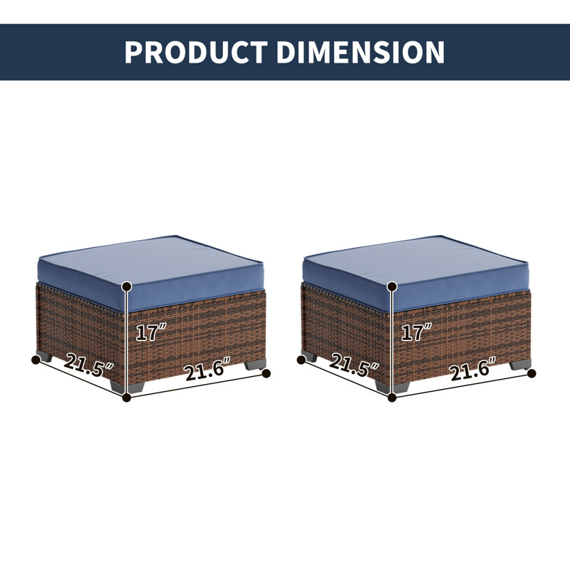Poufs de jardin en osier avec coussins (paquet de 2), Marine