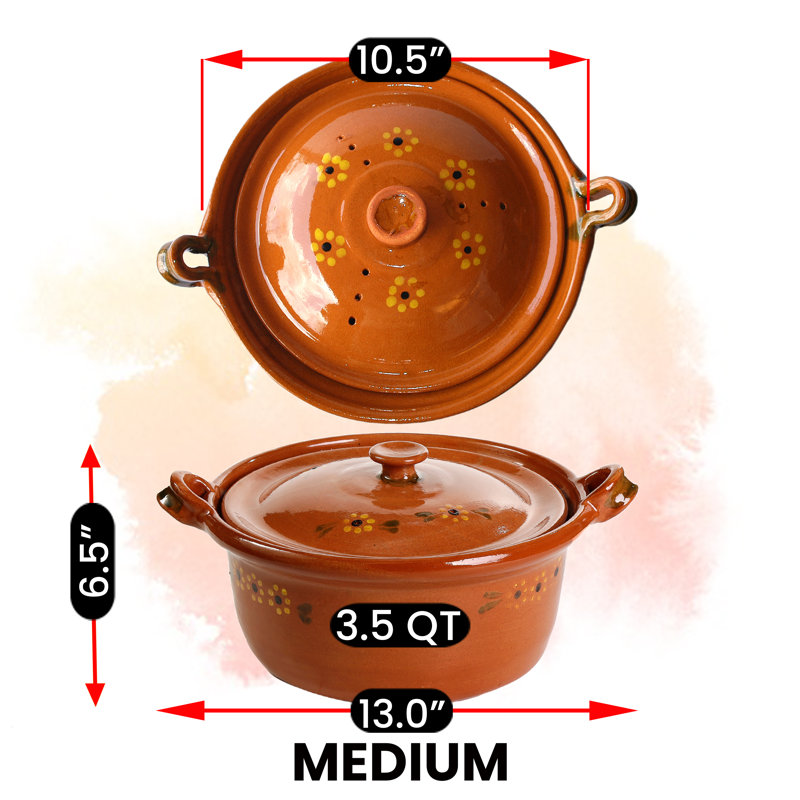 Batterie de cuisine ancienne, pot de cuisine mexicain à couvercle en argile, moyen, terre cuite, 3,5 pintes