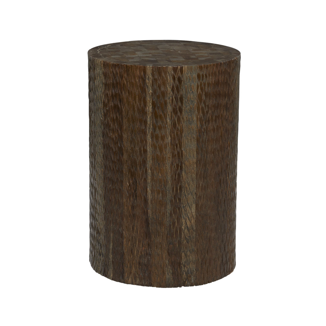 Kober Teak Wood Intricately Carved Side End Dark Brown Accent Table Loon Peak®