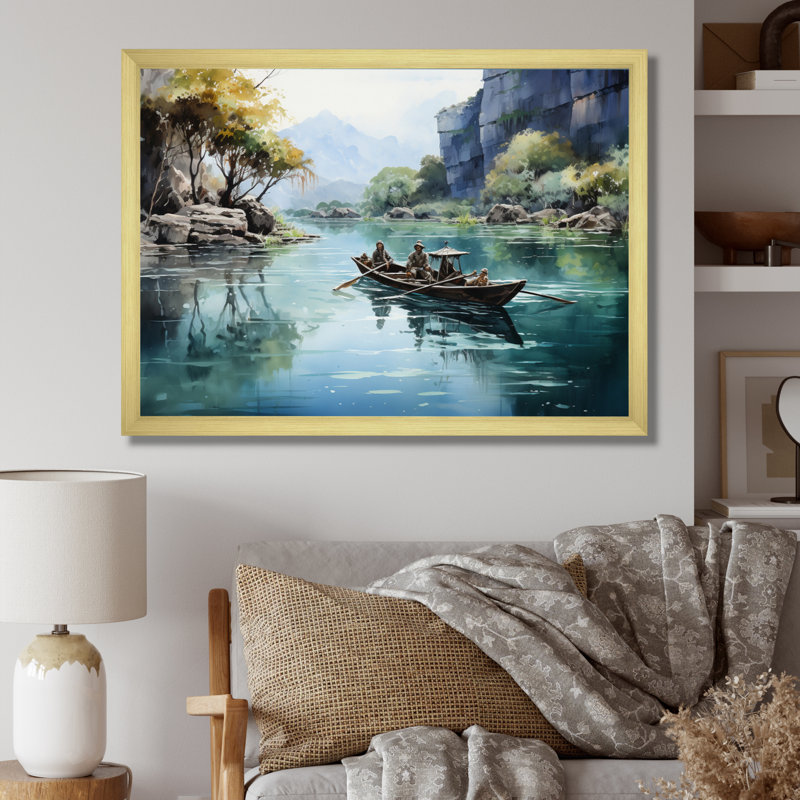 «Boat In Vietnam Hidden Waterway I», reproduction d'art sur toile, H 34 po x l 44 po x P 1,5 po, Cadre doré à une seule photo