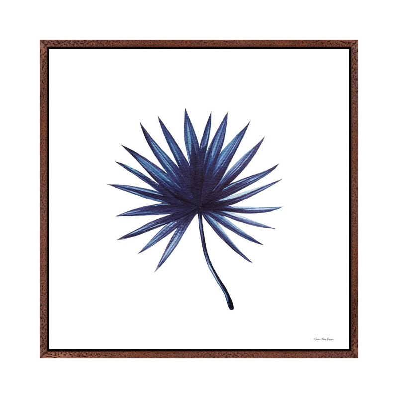 Watercolor Blue Leaf II 1 Piece Floater Frame Wall Art on Canvas, 45.72 cm H x 45.72 cm W, Brown
