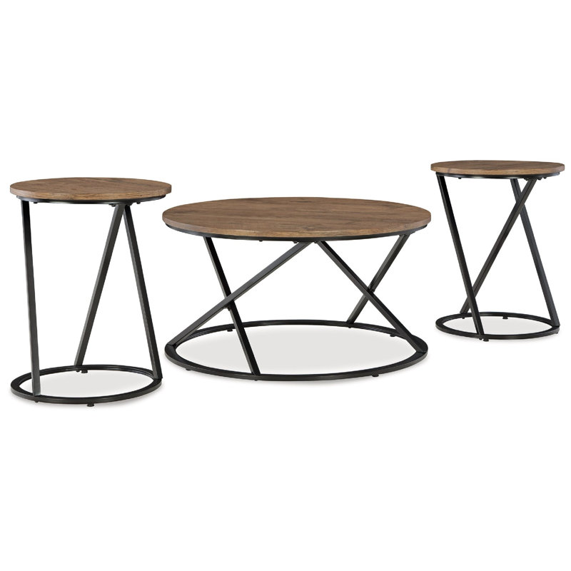 Ensemble de tables d'appoint de salon 3 pièces Kai, cadre rond en métal noir