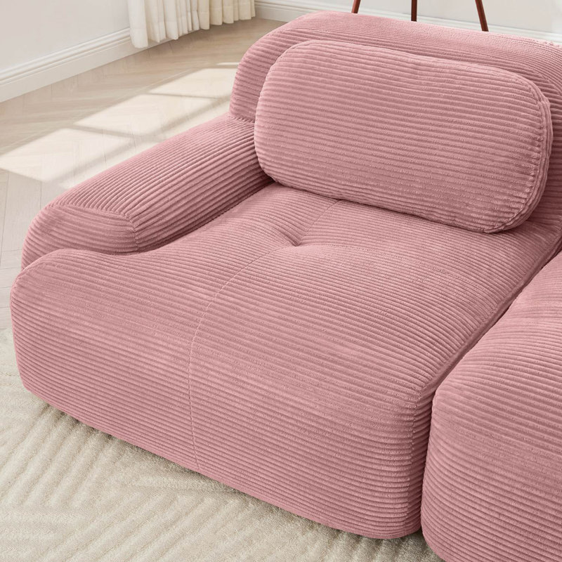 Canapé modulaire rembourré en velours côtelé de 82 po, Rose