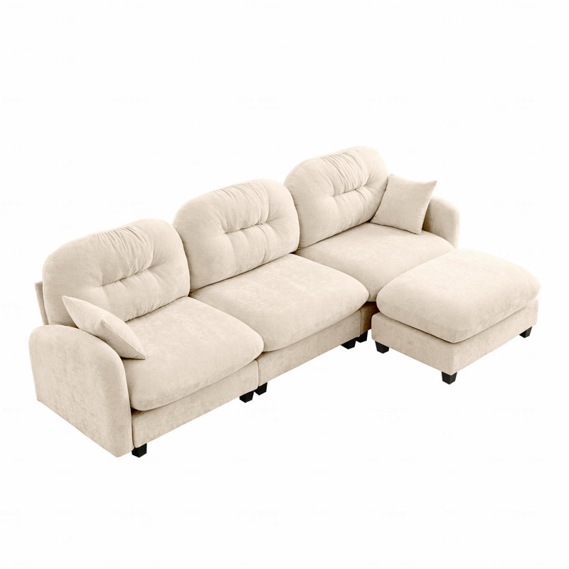 Canapé modulaire Basic, canapé modulaire en L avec repose-pieds, tissu en chenille de qualité supérieure, dossier capitonné, conception ergonomique
